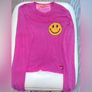 😃NWT⚡️Aviator Nation Smiley Tee pink long sleeve